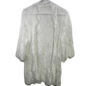 Y2K White Lace Sheer Short Robe Kimono Bridal Coquette Romantic One Size
